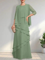 Sheath Scoop Floor-Length Chiffon Mother of the Bride Dress