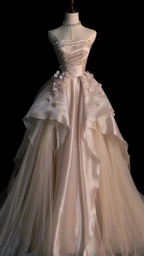 Generous Pink Strapless A-line Tulle Evening Dress Glam Dress Y6761