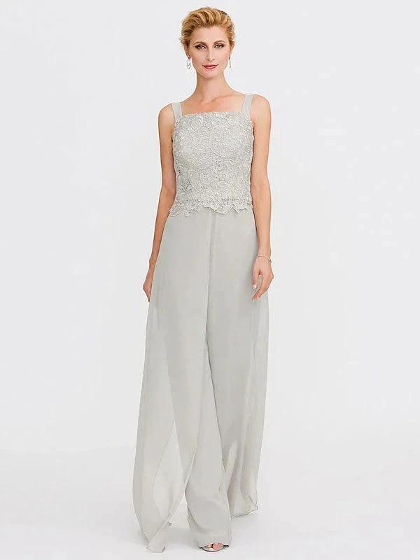 3 Piece Chiffon Square Neck Mother of the Bride Pantsuits with Jacket