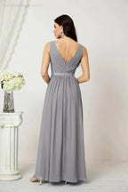 Women's Chiffon Long Bridesmaid Dresses A line Sleeveless Formal Prom Gown for Evening Party Homecoming Dresses 2808