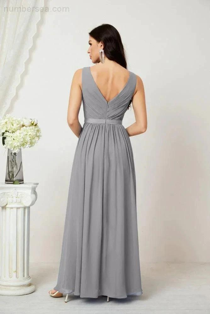 Women's Chiffon Long Bridesmaid Dresses A line Sleeveless Formal Prom Gown for Evening Party Homecoming Dresses 2808