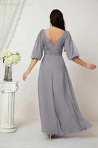 Numbersea  Formal Prom Gown Women V-Neck Chiffon Bridesmaid Dresses Long Bishop Sleeve Party Dress 2807
