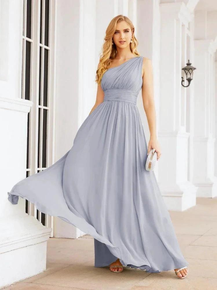 Numbersea One Shoulder Bridesmaid Dresses Long Maxi Formal Evening Party Prom Gowns 28061