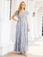 Ruffled Bridesmaid Dresses with Sleeves Long Formal Party Dress 28041