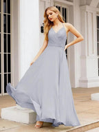 Numbersea Halter Chiffon Bridesmaid Dresses Wedding Appare Sleeveless Formal Prom Dress with Ruffled Back 28035