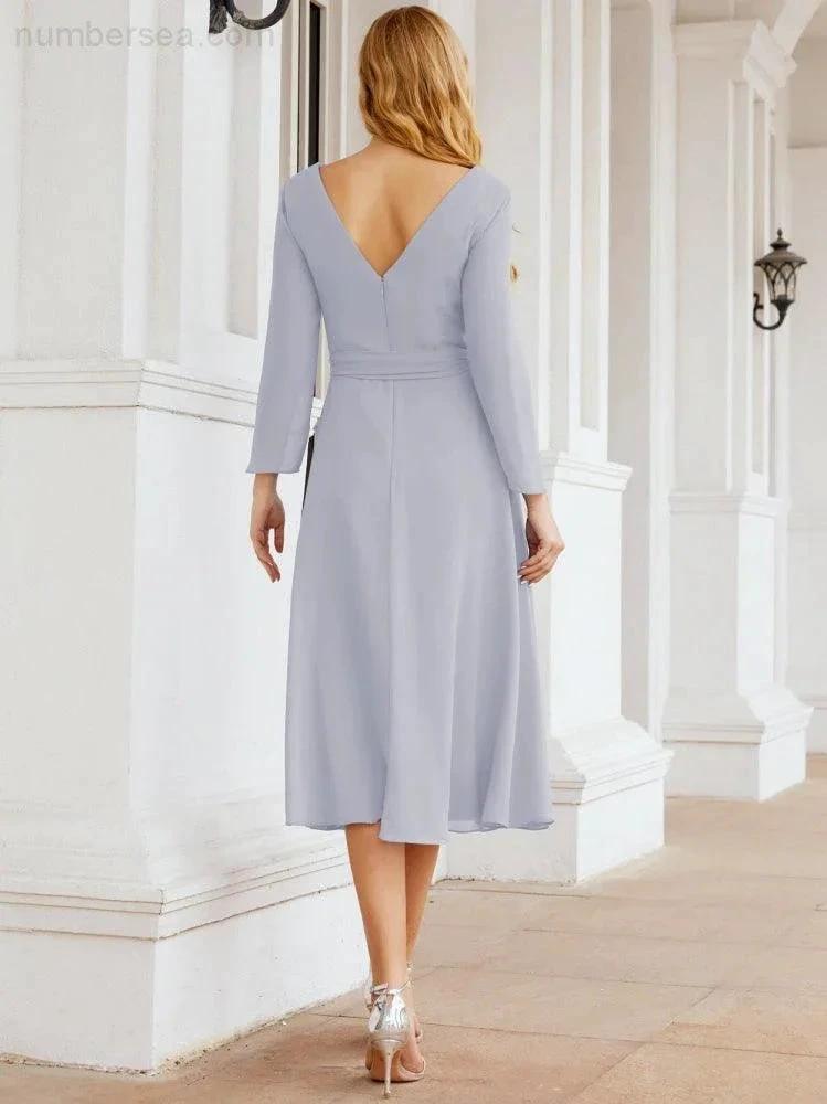 Bridesmaid Dress V-Back Waist Belt Mother of the Bride Wedding Guest SY28031