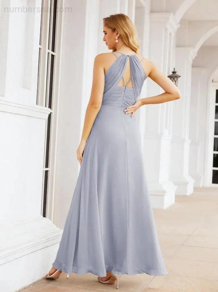 Numbersea Double Spaghetti Straps Bridesmaid Dresses for Women Long Formal Party Dress Side Split 28051