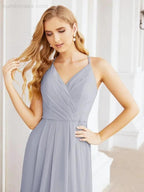 Numbersea Spaghetti Strap Bridesmaid Dresses V-Neck Long A-Line Formal Prom Gowns 28063