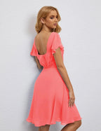 Numbersea U Back Homecoming Dress Formal Prom Dress Knee Length Short Sleeves Cocktail Party Dress 28077