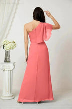 Numbersea  Chiffon Ruffled One Shoulder Long Bridesmaid Dresses A-line Formal Evening Gown Side Split 2809