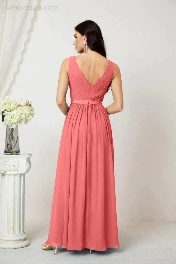Women's Chiffon Long Bridesmaid Dresses A line Sleeveless Formal Prom Gown for Evening Party Homecoming Dresses 2808