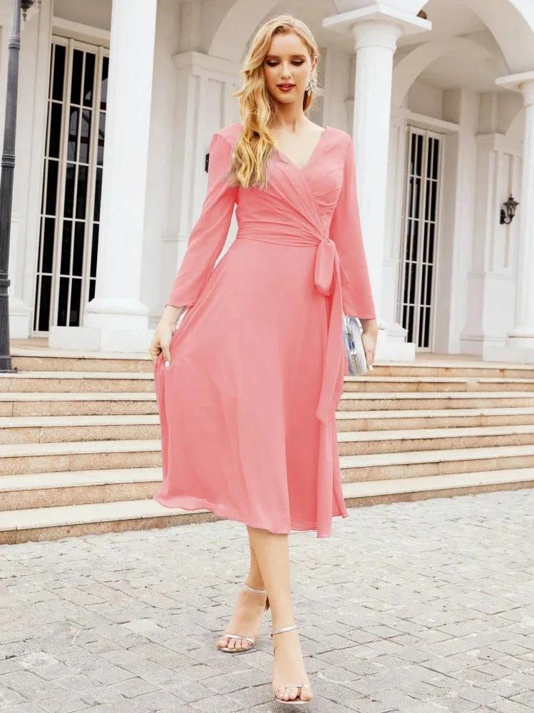 Bridesmaid Dress V-Back Waist Belt Mother of the Bride Wedding Guest SY28031