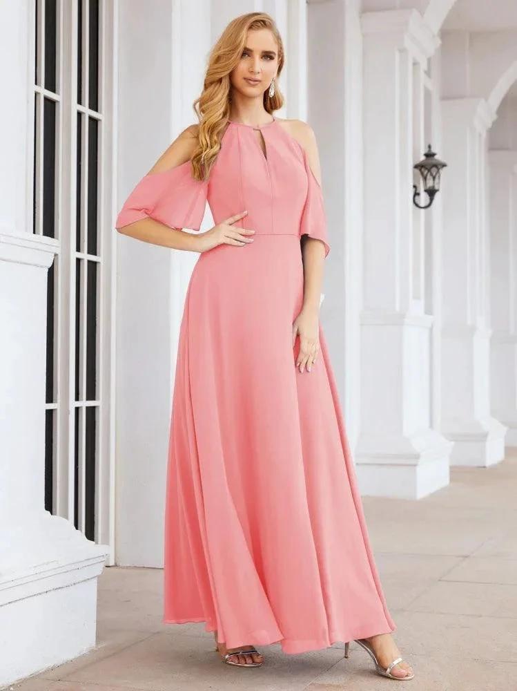 Numbersea Cold Shoulder Bridesmaid Dresses A-Line Long Formal Evening Gowns 28074