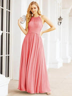 Numbersea Sleeveless Bridesmaid Dresses Long Prom Gown Zipper with Keyhole Back 28056