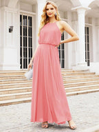 Numbersea  Halter Long Bridesmaid Dresses Formal A line Juniors Dress 28029
