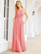Numbersea Halter Bridesmaid Dresses with Pockets Sleeveless Formal Evening Party Prom Gowns  28055