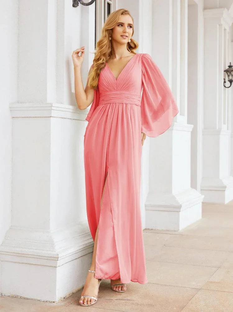 Numbersea Bridesmaid Dresses with Split for Wedding Party Flutter Sleeves 28045