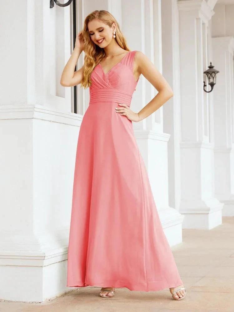 Formal Prom Gown Elegant V-Neck Sleeveless Bridesmaid Dresses for Wedding Party 28037