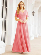 Numbersea Formal Prom Gowns for Mother of The Bride Short Sleeves Bridesmaid Dress 28049