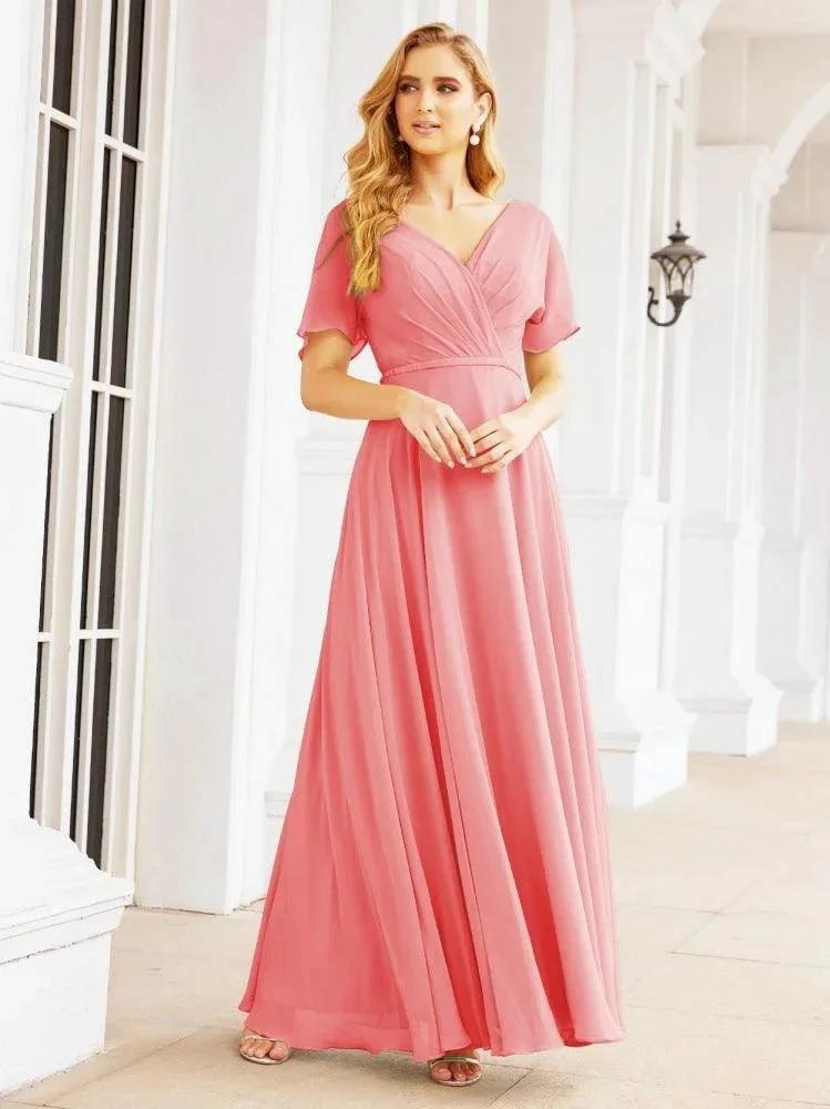 Numbersea Formal Prom Gowns for Mother of The Bride Short Sleeves Bridesmaid Dress 28049