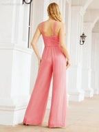 Numbersea Crisscross Neck Jumpsuit Formal Evening Dress Long Bridesmaid Dresses Bell-bottomed Pants 28033