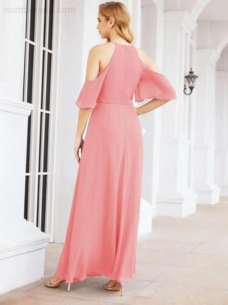 Numbersea Cold Shoulder Bridesmaid Dresses A-Line Long Formal Evening Gowns 28074