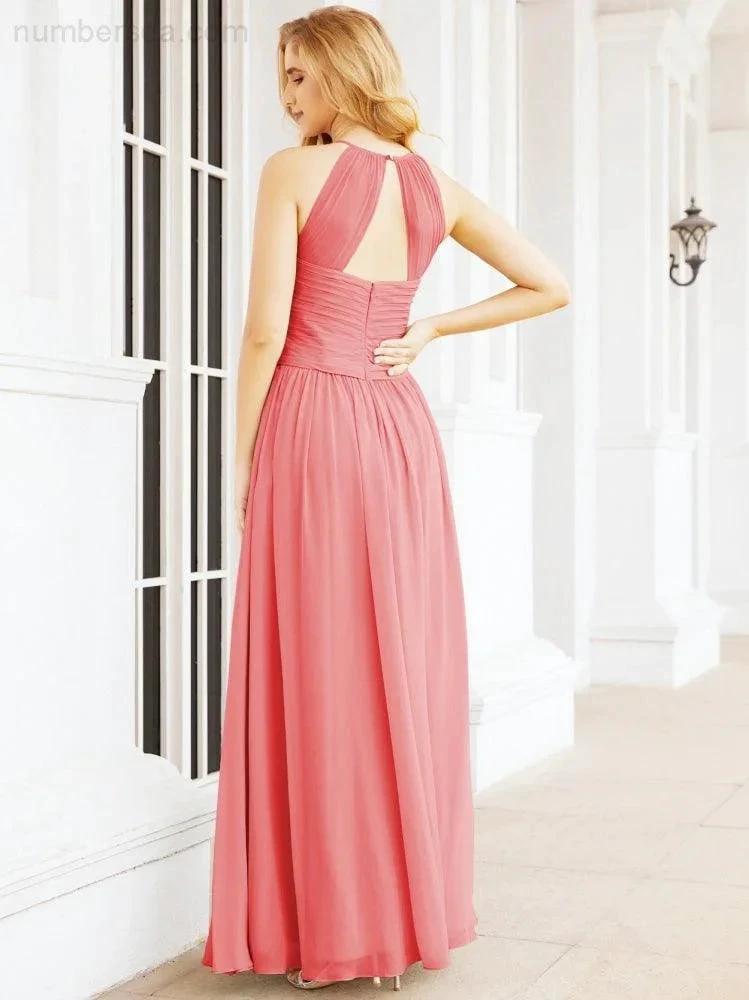 Numbersea Sleeveless Bridesmaid Dresses Long Prom Gown Zipper with Keyhole Back 28056