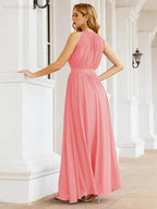 Numbersea Halter Bridesmaid Dress Empire Waist Formal Evening Prom Gown for Mother of The Bride 28030