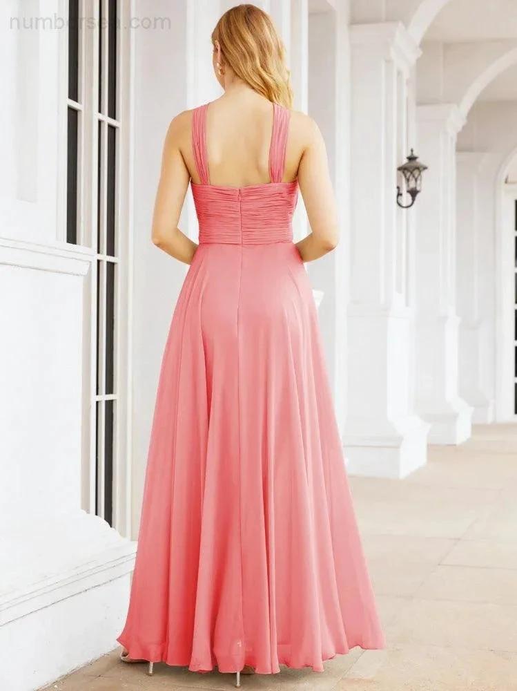Numbersea Crisscross Halter Bridesmaid Dresses for Party Wedding Evening Prom Maxi Ball Gowns 28053