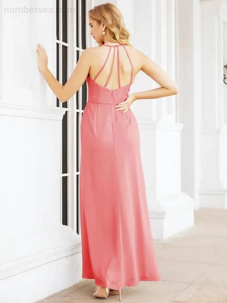 Numbersea Spaghetti Strap Bridesmaid Dresses V-Neck Long A-Line Formal Prom Gowns 28063