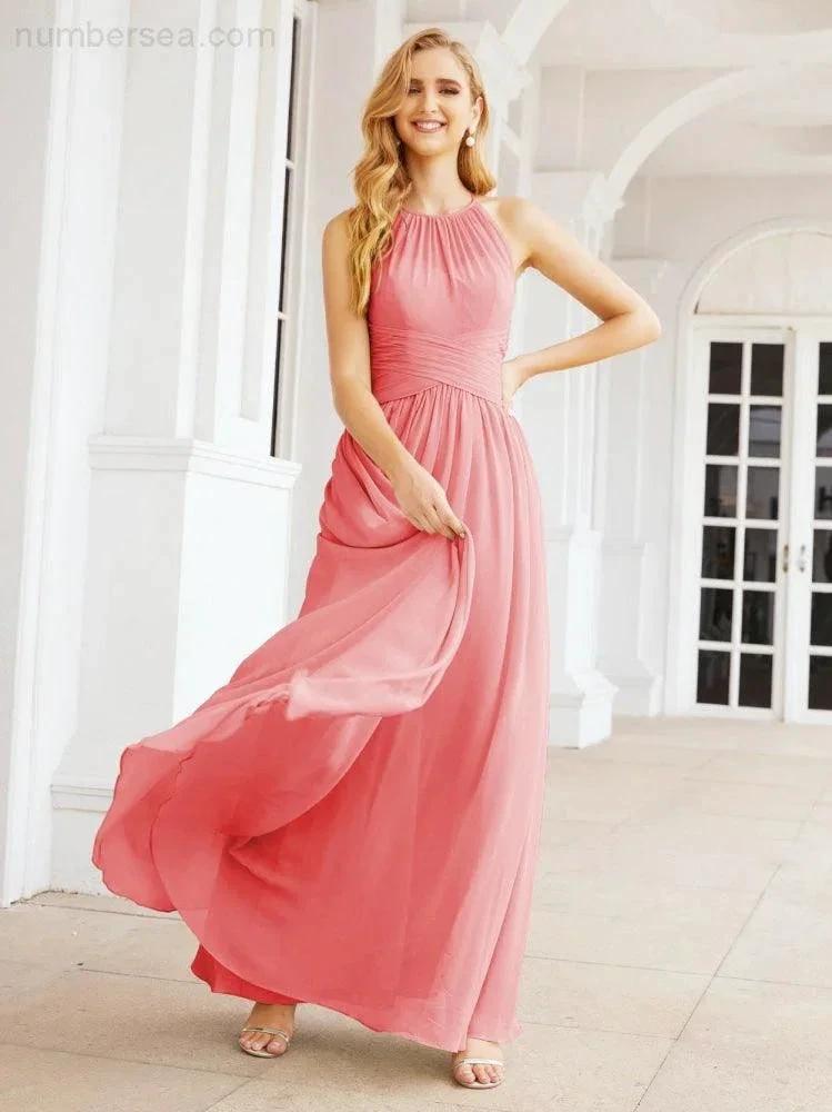 Numbersea Sleeveless Bridesmaid Dresses Long Prom Gown Zipper with Keyhole Back 28056
