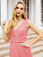 Formal Prom Gown Elegant V-Neck Sleeveless Bridesmaid Dresses for Wedding Party 28037