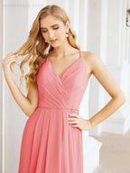 Numbersea Spaghetti Strap Bridesmaid Dresses V-Neck Long A-Line Formal Prom Gowns 28063