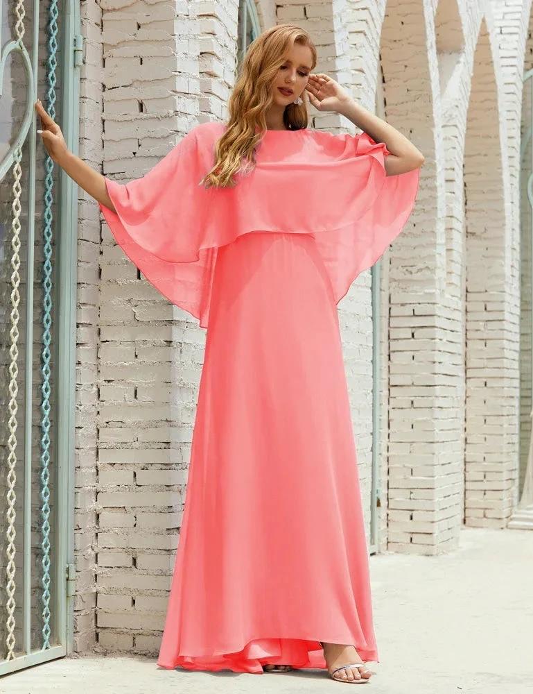 Sunnderly  Bridesmaid Dress Women Long Sleeve V-Neck Chiffon Formal Wedding Party Dress SY28018