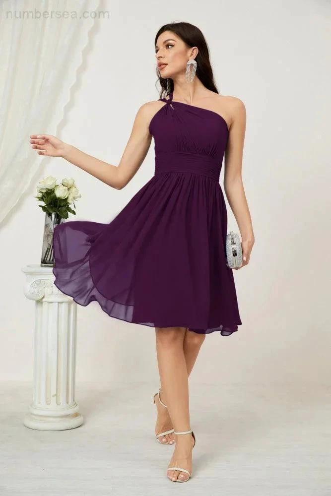 Numbersea Women Chiffon Short One Shoulder Bridesmaid Dress Formal Dresses for Party Homecoming  2804