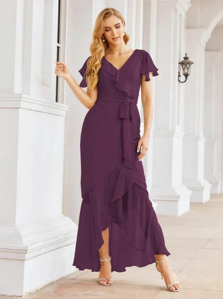 Numbersea Ruffled Bridesmaid Dresses Mermaid Formal Violin Evening Party Prom Gowns 28042