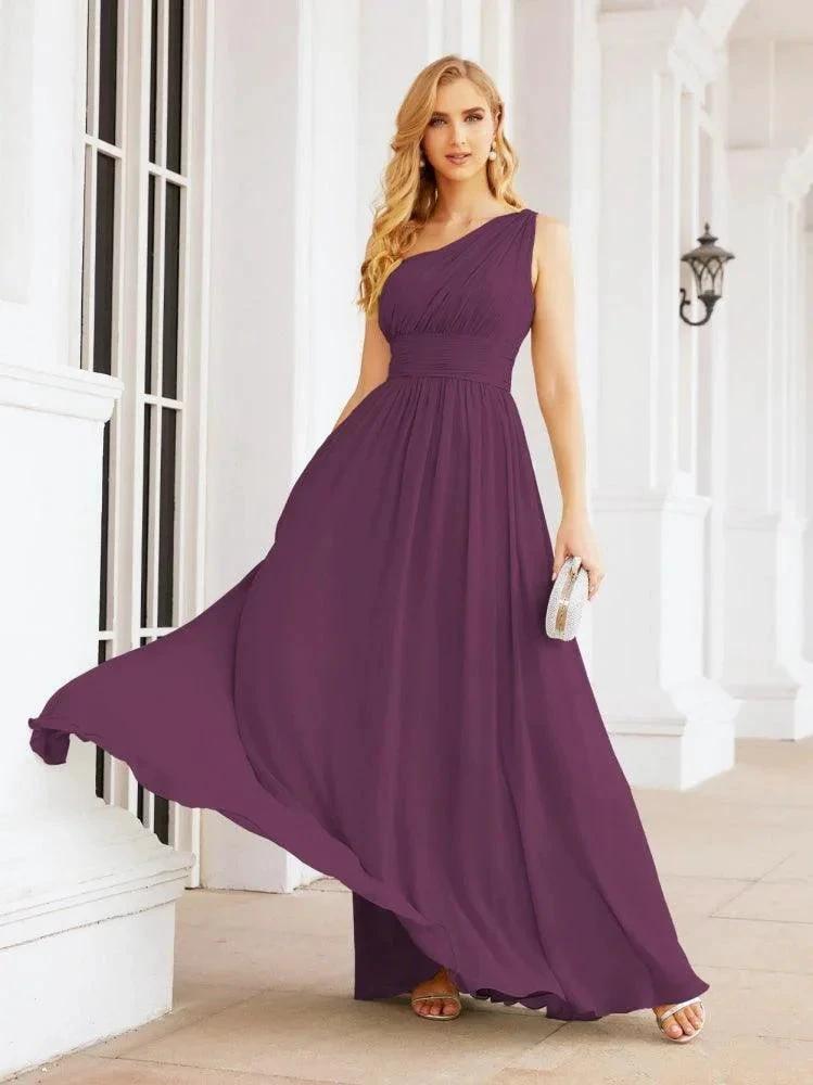 Numbersea One Shoulder Bridesmaid Dresses Long Maxi Formal Evening Party Prom Gowns 28061