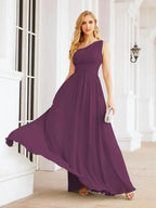 Numbersea One Shoulder Bridesmaid Dresses Long Maxi Formal Evening Party Prom Gowns 28061