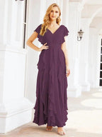 Ruffled Bridesmaid Dresses with Sleeves Long Formal Party Dress 28041