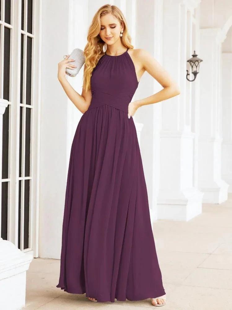 Numbersea Sleeveless Bridesmaid Dresses Long Prom Gown Zipper with Keyhole Back 28056