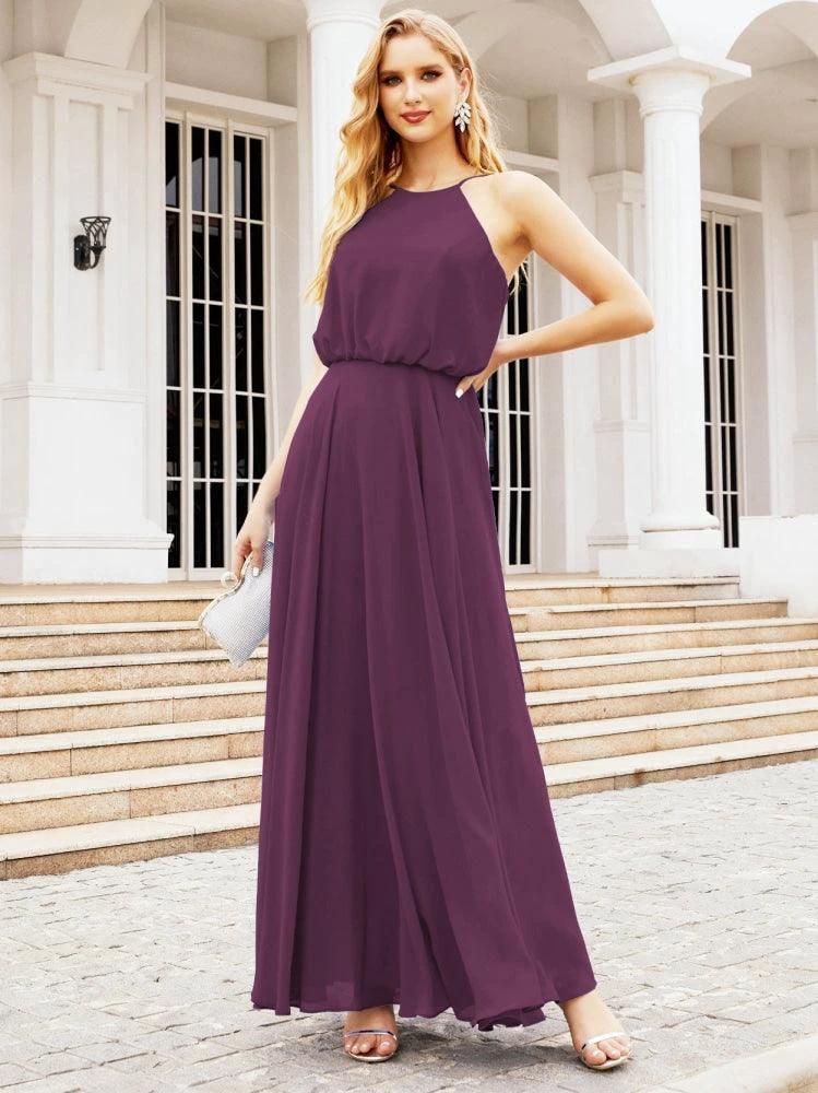Numbersea  Halter Long Bridesmaid Dresses Formal A line Juniors Dress 28029