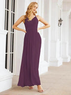 Numbersea Spaghetti Strap Bridesmaid Dresses V-Neck Long A-Line Formal Prom Gowns 28063