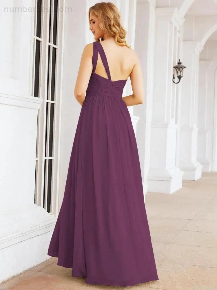 Numbersea One Shoulder Bridesmaid Dresses Long Maxi Formal Evening Party Prom Gowns 28061