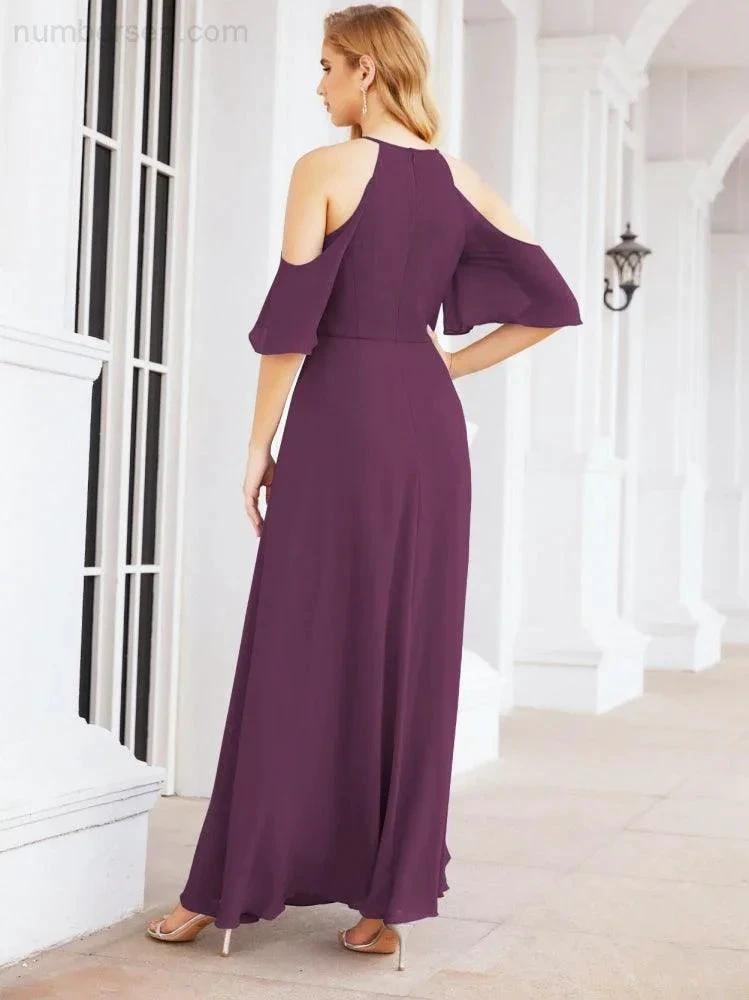Numbersea Cold Shoulder Bridesmaid Dresses A-Line Long Formal Evening Gowns 28074