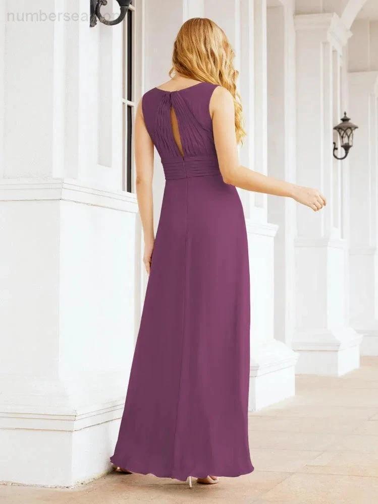 Formal Prom Gown Elegant V-Neck Sleeveless Bridesmaid Dresses for Wedding Party 28037