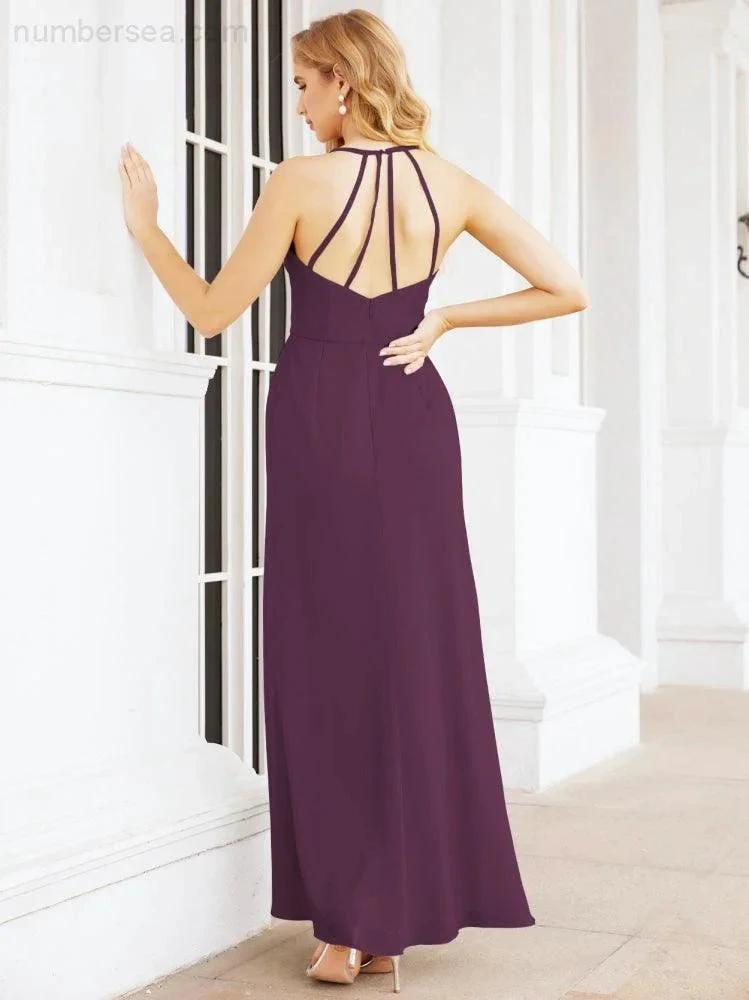 Numbersea Spaghetti Strap Bridesmaid Dresses V-Neck Long A-Line Formal Prom Gowns 28063