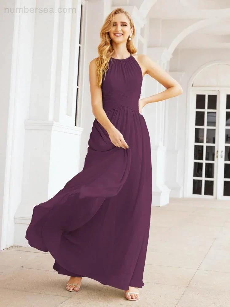 Numbersea Sleeveless Bridesmaid Dresses Long Prom Gown Zipper with Keyhole Back 28056