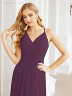 Numbersea Spaghetti Strap Bridesmaid Dresses V-Neck Long A-Line Formal Prom Gowns 28063