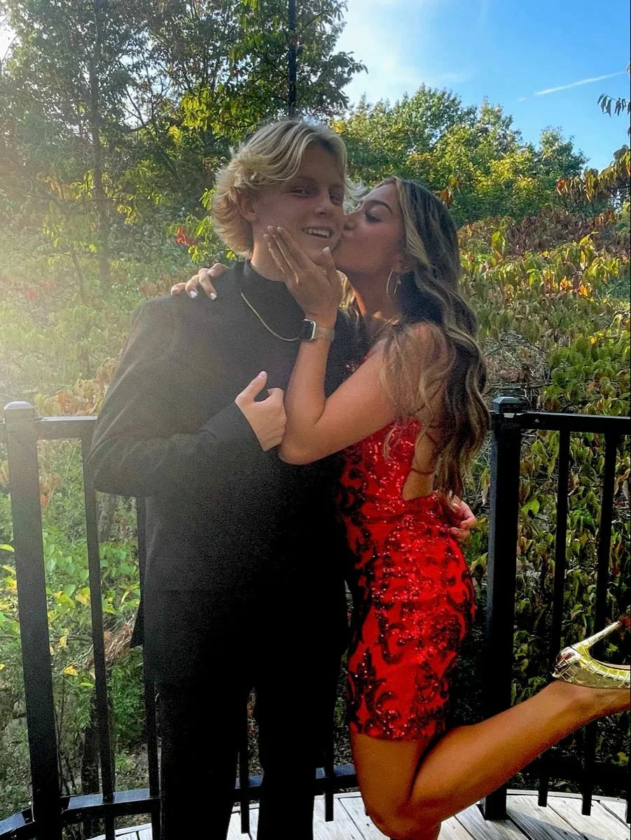 Red Sequins Homecoming Dress Red Party Dress Y2243