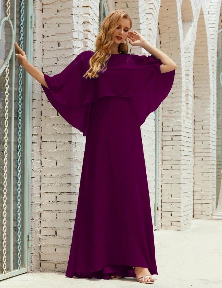 Sunnderly  Bridesmaid Dress Women Long Sleeve V-Neck Chiffon Formal Wedding Party Dress SY28018